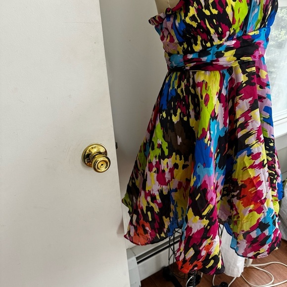 Anthropologie Minuet Multicolor One Shoulder 100% Silk Cocktail Dress - Picture 5 of 12